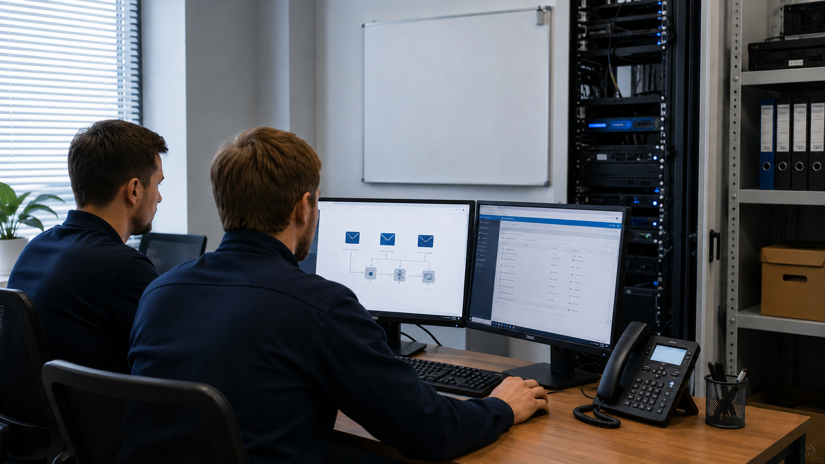 Иллюстрация: IT-команда работает с почтой и серверной инфраструктурой