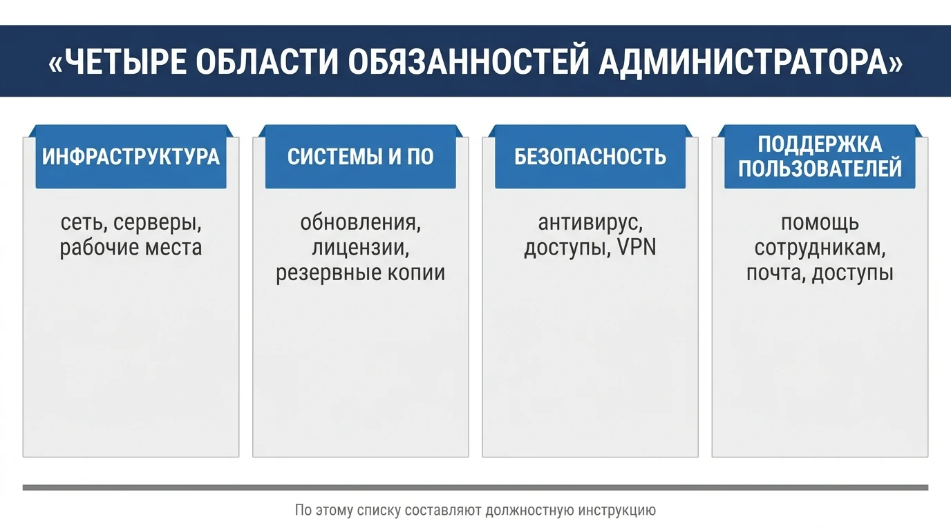 Четыре области обязанностей системного администратора