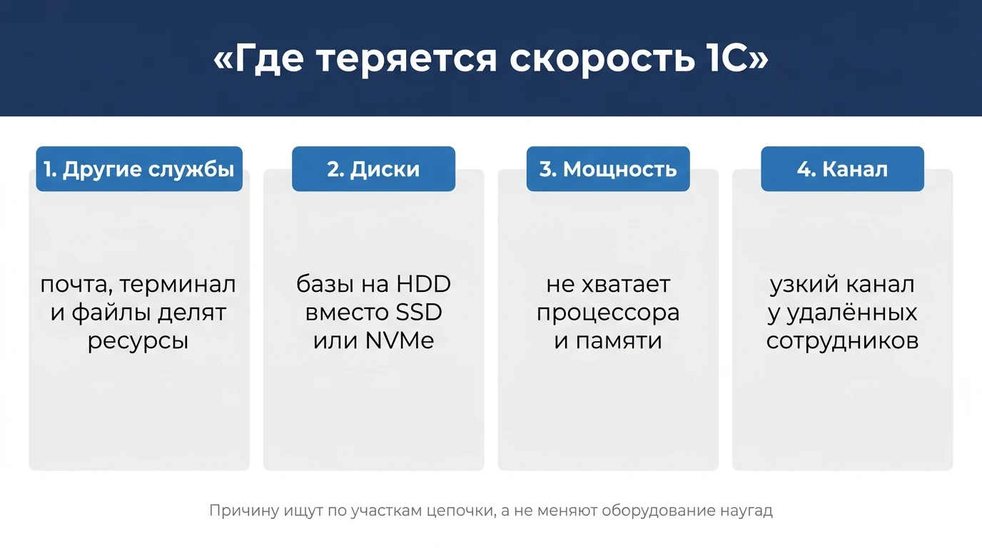 Узкое место ищут по всей цепочке до базы