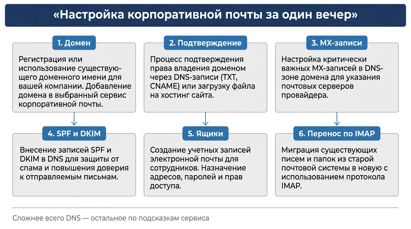 Шесть шагов настройки корпоративной почты на домене